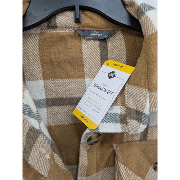 Member's Mark Plaid Shacket Medium Tan White Womens Layer Shirt Jacket Boxy Fit - Picture 4 of 11